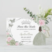 Save The Date Sage Vert rose Floral Argent Quinceanera Princesse (Debout devant)