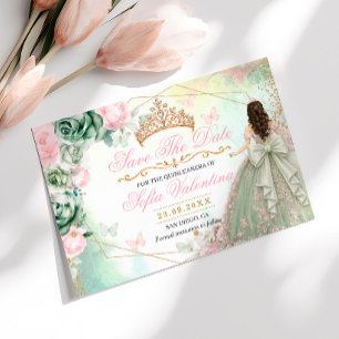 Save The Date Sage Vert Rose Pâle Floral Quinceanera