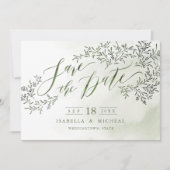 Save The Date Sage vert rustique floral calligraphie enregistrer (Devant)