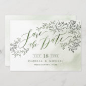 Save The Date Sage vert rustique floral calligraphie enregistrer (Devant / Derrière)