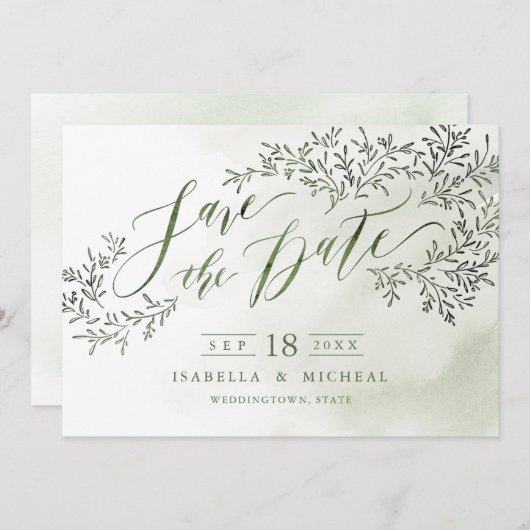 Save The Date Sage vert rustique floral calligraphie enregistrer (Devant / Derrière)