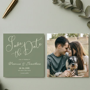 Save The Date Sage Vert Simple Photo Mariage Économisez la Date