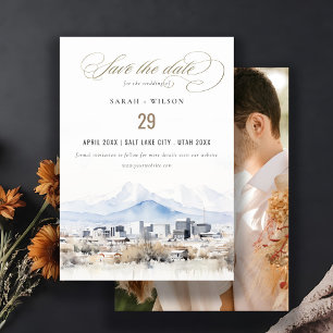 Save The Date Salt Lake City Utah Watercolor Mariage photo
