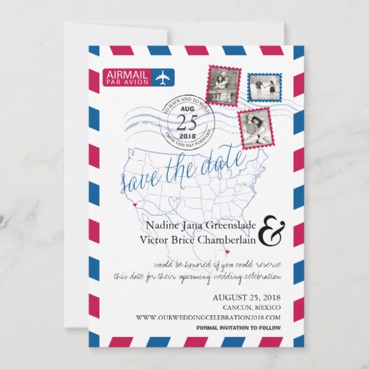 Save The Date San Diego Cancun Airmail Enregistrer La Date (Devant)