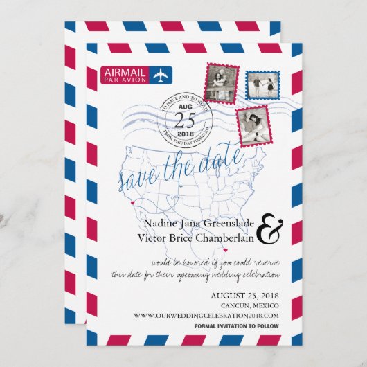 Save The Date San Diego Cancun Airmail Enregistrer La Date (Devant / Derrière)