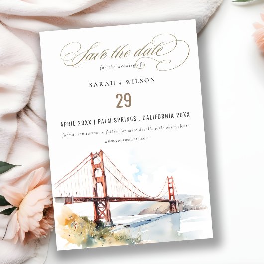 Save The Date San Francisco Golden Gate Bridge Landscape Wedding