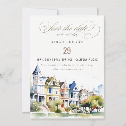 Save The Date San Francisco Painted Ladies Landscape Wedding (Devant)