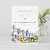 Save The Date San Francisco Painted Ladies Landscape Wedding (Debout devant)