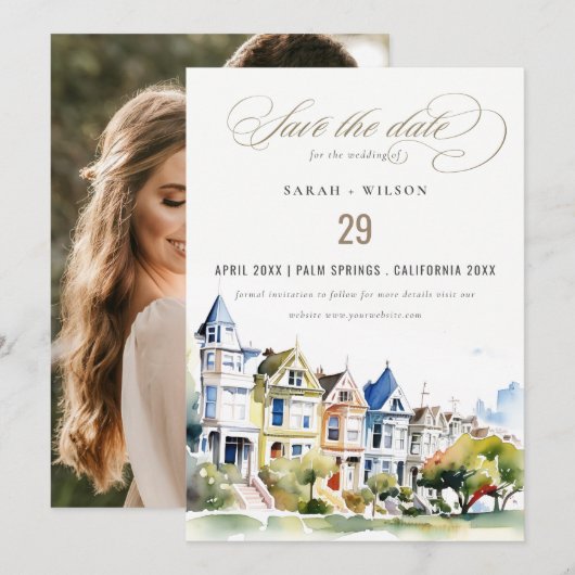 Save The Date San Francisco Painted Ladies Scape Photo Wedding (Devant / Derrière)