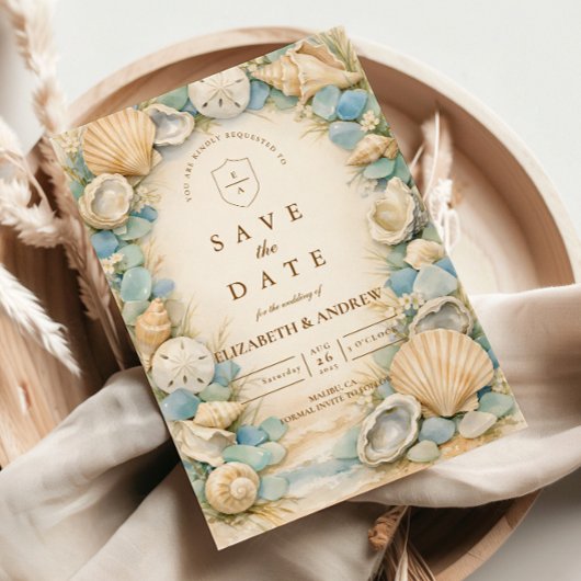 Save The Date Sandy Shore Seashell Wedding