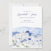Save The Date Santorin Grèce Aquarelle Destination Mariage (Devant)