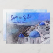 Save The Date Santorin Grèce Aquarelle Destination Mariage (Devant / Derrière)