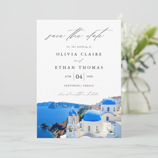 Save The Date Santorin Grèce Skyline Destination Mariage (Debout devant)