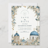 Save The Date Santorini Blue Domes Botanical Wedding (Devant)