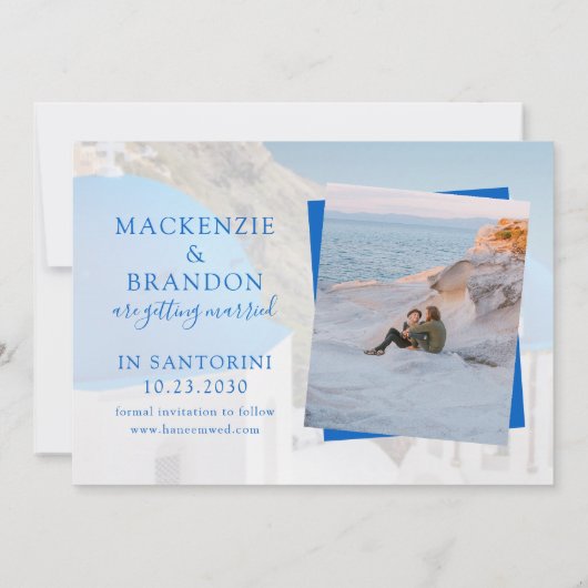 Save The Date Santorini Skyline Destination Mariage Thème Voyage (Dos)