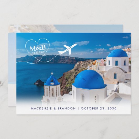 Save The Date Santorini Skyline Destination Mariage Thème Voyage (Devant / Derrière)