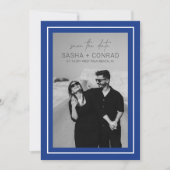 Save The Date Sapphire Blue Bold Bordure Photo Mariage moderne (Devant)