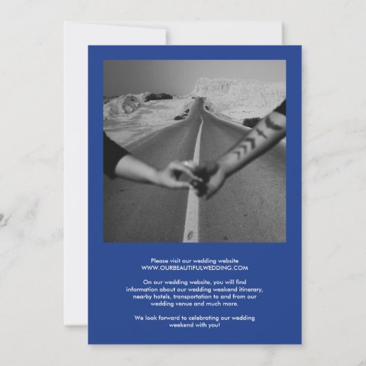 Save The Date Sapphire Blue Bold Bordure Photo Mariage moderne (Dos)