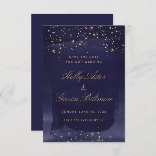 Save The Date Sapphire & Gold Wedding Enregistrer La Date (Devant / Derrière)