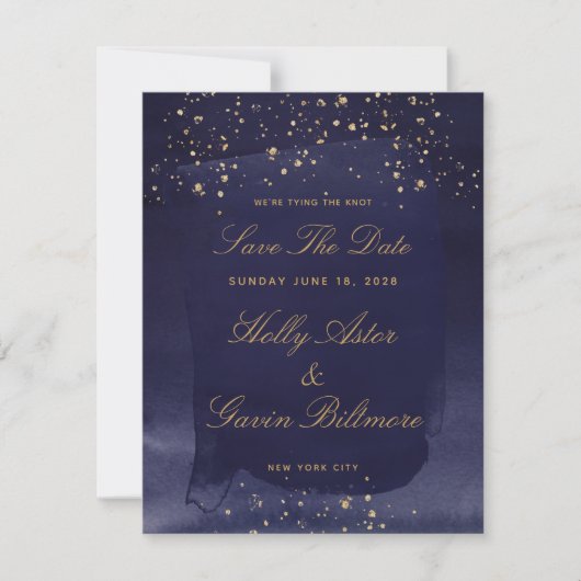 Save The Date Sapphire & Gold Wedding Enregistrer La Date (Devant)