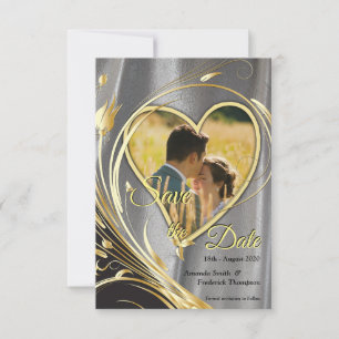 Save The Date Satin argenté et fleur or splendeur