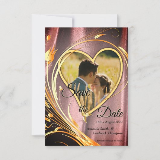 Save The Date Satin de cuivre/laiton et fleur graphique (Devant)