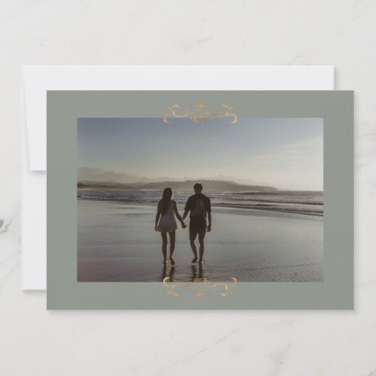 Save The Date sauge vert classique photo or monogramme mariage (Dos)