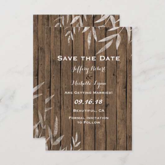 Save The Date Saule rustique sur Mariage de bois (Devant / Derrière)