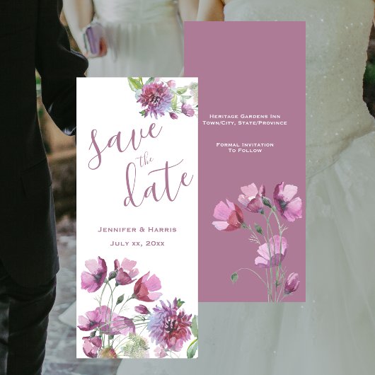 Save The Date Sauvegarder la date Aquarelle Fleurs violettes