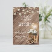 Save The Date Sauvegarder la date Beau tonneau en bois rustique (Debout devant)