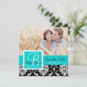 Save The Date Sauvegarder la date Black Damask Monogram Names Sa (Debout devant)