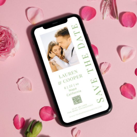 Save The Date Sauvegarder la date Code QR Vert Sauge Mariage Mod