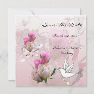 Save The Date Sauvegarder la date de mariage Fleurs roses et bla