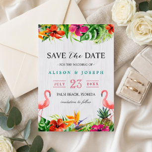Save The Date Sauvegarder la date Flamant floral tropical Luau
