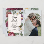 Save The Date Sauvegarder la date Fleur Fleurs Papillon Photo (Devant / Derrière)