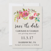 Save The Date Sauvegarder la date Fleurs aquarelles roses Bohème (Devant)