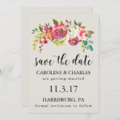 Save The Date Sauvegarder la date Fleurs aquarelles roses Bohème (Devant / Derrière)