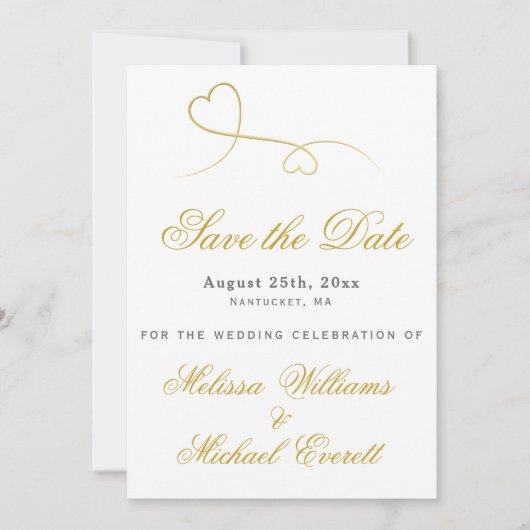 Save The Date Sauvegarder la date | Mariage aux deux cœurs d'or  (Devant)