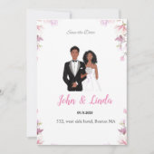 Save The Date Sauvegarder la date, mariage, couple noir, (Devant)