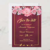 Save The Date Sauvegarder la date mariage flores roses bordeaux (Devant)