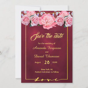 Save The Date Sauvegarder la date mariage flores roses bordeaux