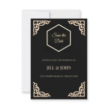 Sauvegarder la date Mariage Noir Or Hexagone Art D