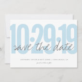Save The Date Sauvegarder la date, mariage, photo au dos, bleu (Devant)