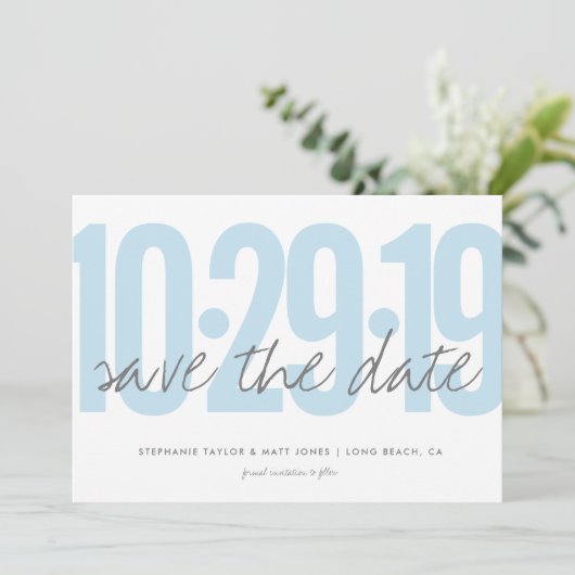 Save The Date Sauvegarder la date, mariage, photo au dos, bleu (Debout devant)