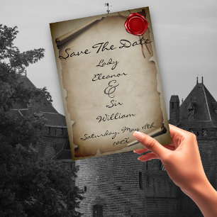 Save The Date Sauvegarder la date Médiéval Gris Humeur Scroll Ci