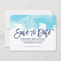 Sauvegarder la date MITZVAH aquarelle bleu aqua mo