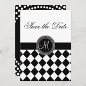 Save The Date Sauvegarder la date motif harlequin et monogramme (Devant / Derrière)
