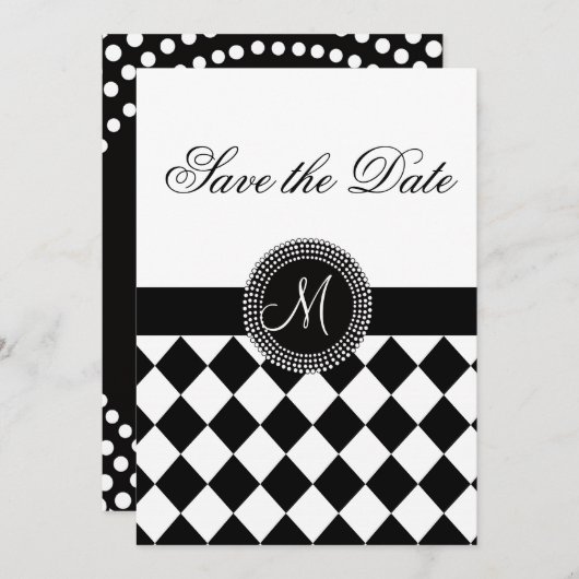 Save The Date Sauvegarder la date motif harlequin et monogramme (Devant / Derrière)