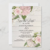 Save The Date Sauvegarder la date Photo Dentelle Hydrangea Rose  (Devant)