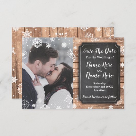Save The Date Sauvegarder la date Photo Hiver Fêtes Flocon de ne (Devant / Derrière)